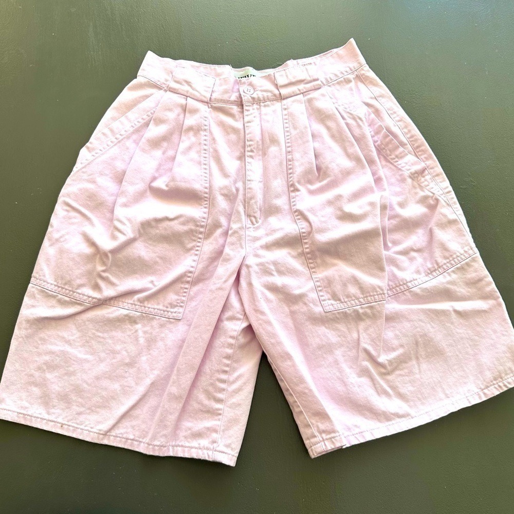 Vintage Pink High Waisted Mom Shorts Newport Blue Cotton Pleated 90s 1990s